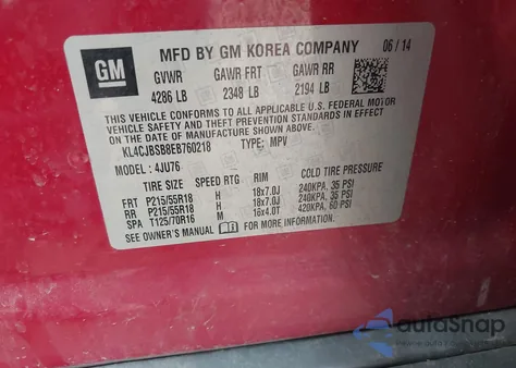 2014 Buick Encore Convenience z USA, uszkodzony, nr VIN KL4CJBSB8EB760218